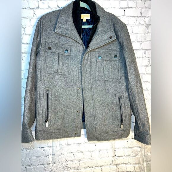 Michael‎ Kors Wool Polyester Pea Coat Grey Gray EUC Mens Medium - Picture 1 of 8